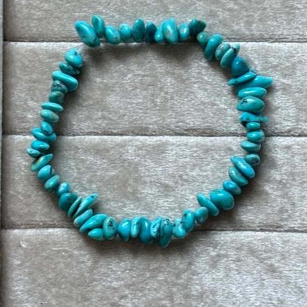 Genuine Turquoise Chip Stretch Bracelet with Silver Beads